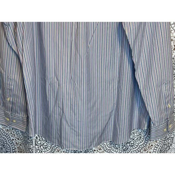 Banana Republic Mens Non-Iron Classic Fit Dress Shirt 17-17.5 Blue White Stripe - Picture 7 of 11